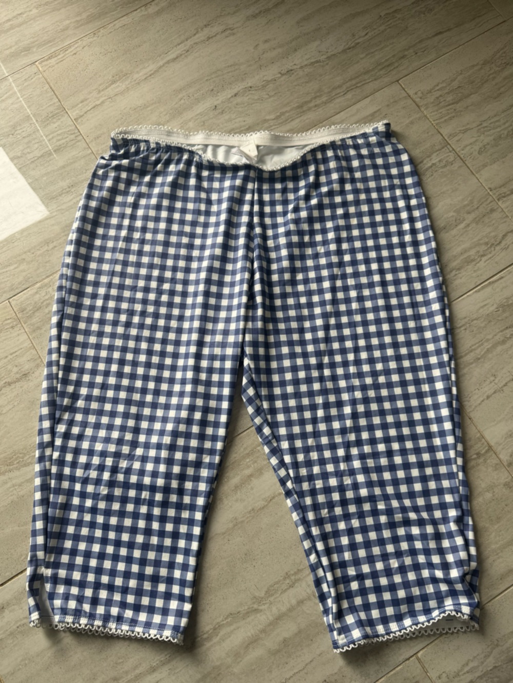 Blue and White Gingham Style Capris